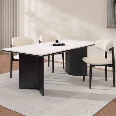 全小实木意组式轻奢实木岩餐桌家用现代板简约户6655型餐桌椅合长