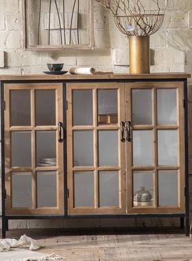 美式复古拱门形餐边柜实木柜玻璃玄关厅酒柜家用客墙靠储物MJR柜