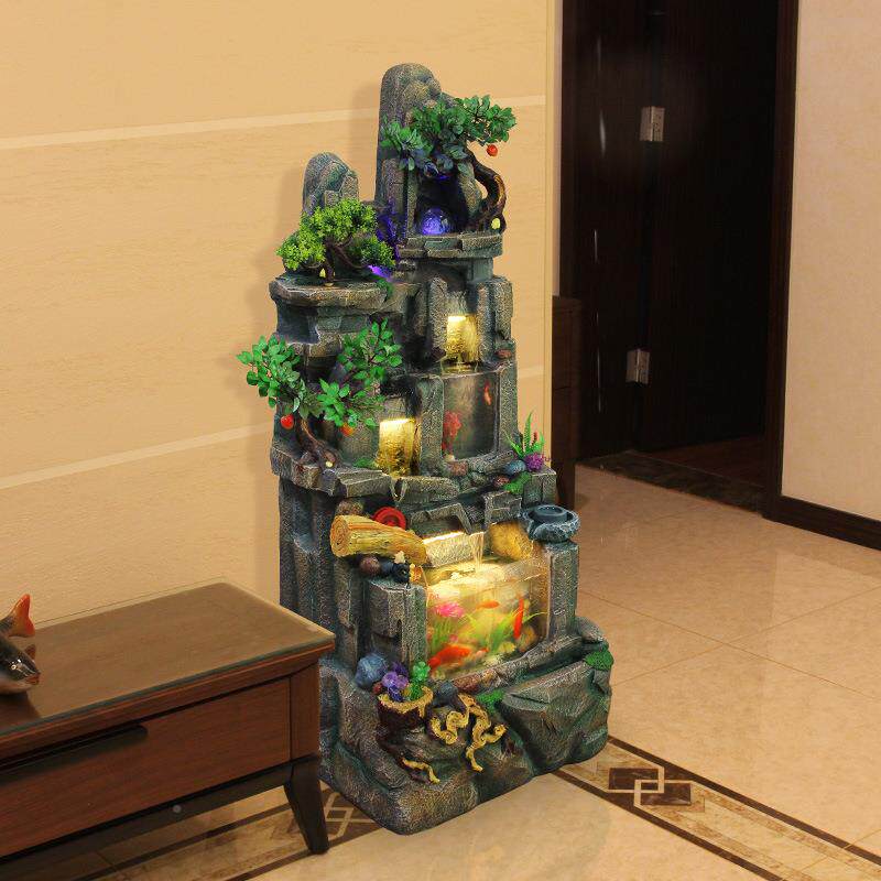 假水山流喷泉景观循环水室内客装DFI饰品厅鱼池轮风水落地招财摆