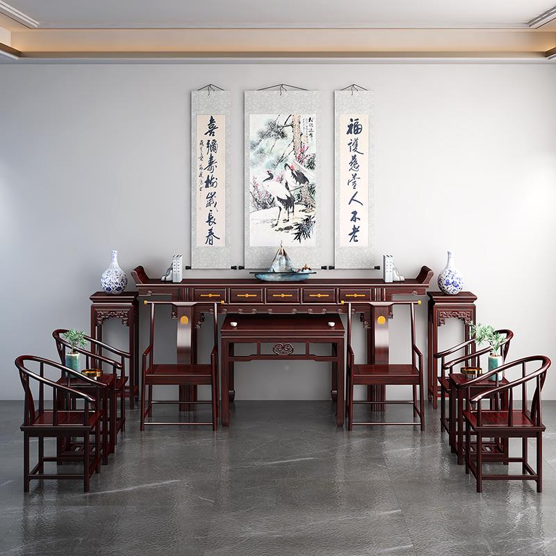 实木中堂六件套家客厅八中式农1102村台堂用屋神家具供仙桌条案翘