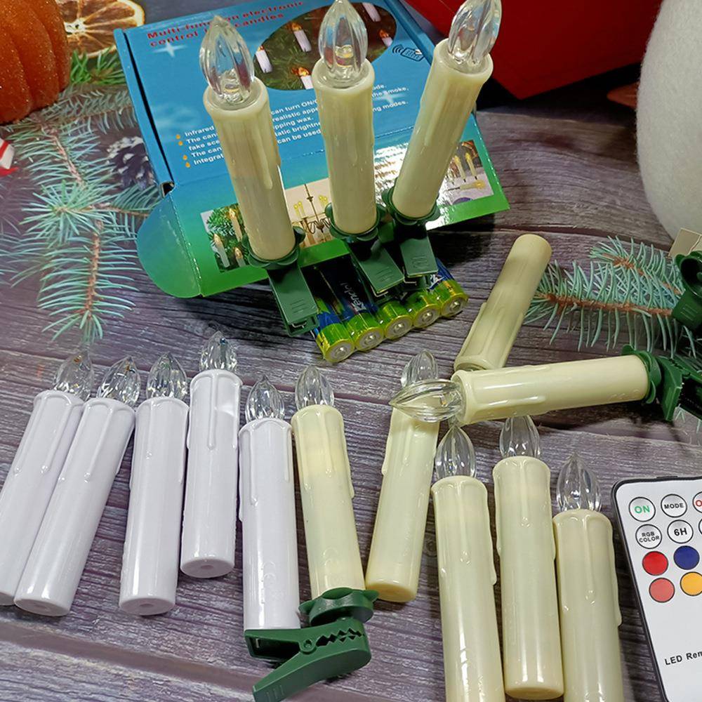 led蜡烛灯全子彩124水晶灯头圣烛塑诞树装饰仿真料遥控定时电蜡跨