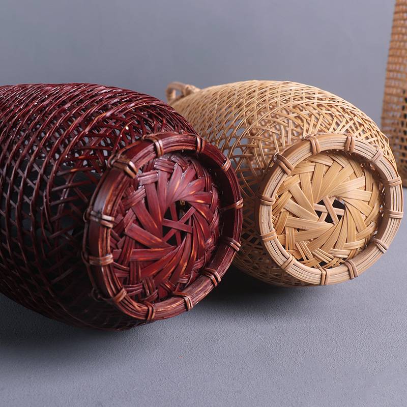 七月七手工竹编花器 花瓶禅意茶桌花篮摆件 竹制工艺品 原色