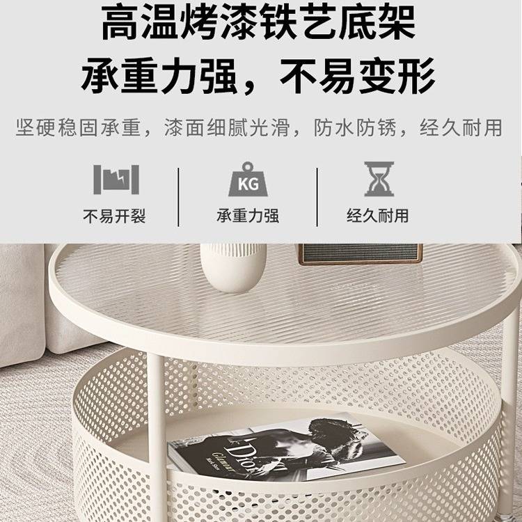 法式奶油风可移动茶几小户型客厅家用现代简约玻璃带滑轮网红边几图片