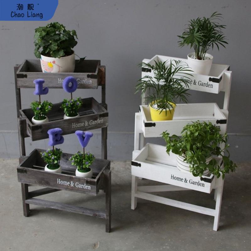 多伸缩花架创意折叠三层小花架拐花架肉盆架子复角古无品牌/实木
