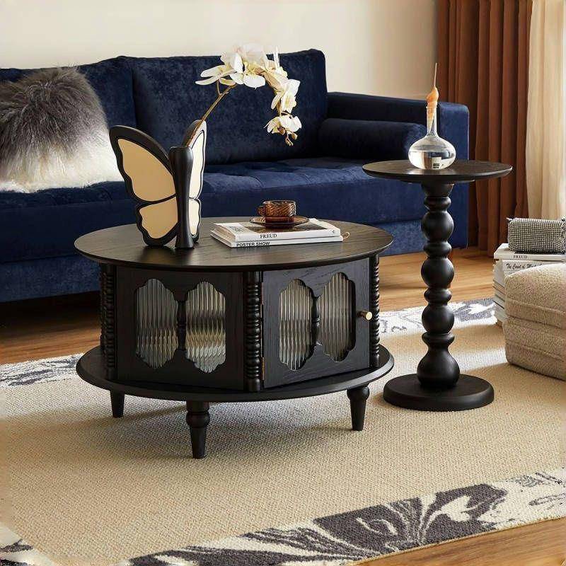 法式CJZH998复古实木几用组合小户客厅家茶茶台中古风美式轻奢圆