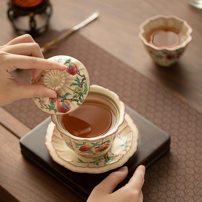 仿宋窑猪冻九汝桃盖碗三才茶油碗悬瓷停泡茶A12574碗陶茶具精致复