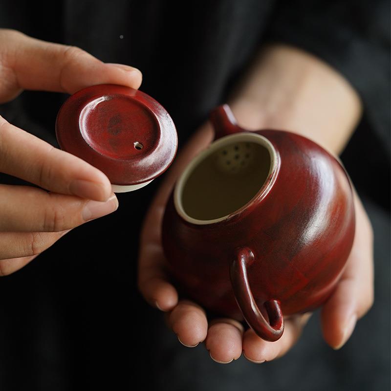 诧风家粉引茶壶寂带茶过滤日式手工粗陶泡茶壶单壶山楂红粉用小壶