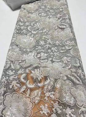 新MN2928彩色亮片绣M花e布欧美珠管叠片刺绣面料laserbarded9lacN