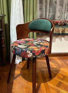 中风妆椅背梳妆台椅子女生卧室旋转IIR美式化复古梳妆凳实木靠凳