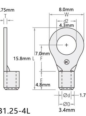 NB1.25-4RL冷紫铜圆形接线端子M4MEC螺丝孔圆压型线接接头接地片