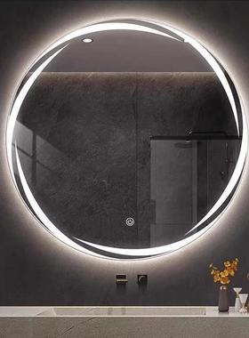 创意卫生浴室圆镜挂墙智dle发光能带灯梳妆镜厕所洗间手间化847妆