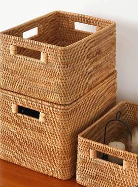 越篮SXJ南藤收纳筐美式编织茶杂物桌几编面长方形筐篮子