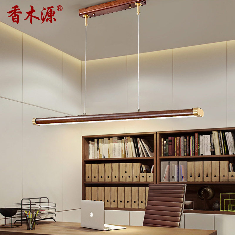 新中式led餐桌餐厅吧台灯吊灯简约胡桃实木办公工作室长条灯具183