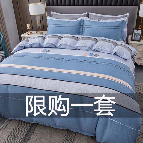 RI0T纯棉件套床加厚磨毛100斜简纹约单被套被罩4件床F68S9T上四用