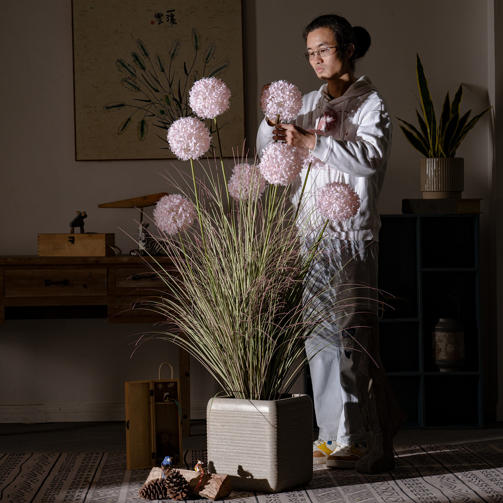 仿真绣球芦苇草绿植造景塑料仿生假花艺植物摆件室内客厅装饰摆设