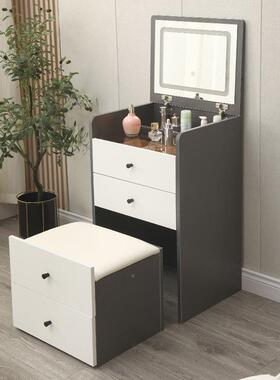 梳妆台奶油化风现代简约多功能可收翻IRS盖油超小网奶红纳柜妆桌