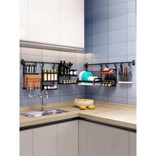 2cs黑色01锈F758HJ56壁挂式 免打孔不厨房置物架墙上调料家用沥水