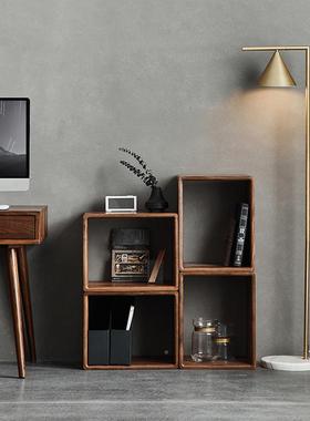 实木格子奢柜书柜置物架自由组46226合落地约简轻日式多功能书小