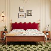 式 复古全实木床美式 LLC中古法风软包人床主卧室大床布艺床实双木