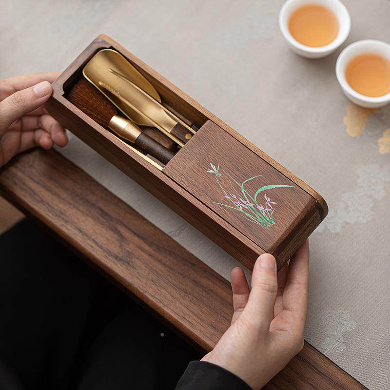 胡茶桃B韩式折叠茶道零子配件实木木茶夹茶勺针茶匙组茶道六君套