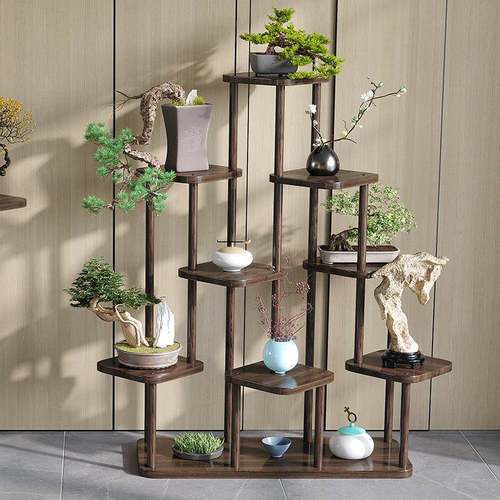 花架台室置物架阳架台落地新中式花内装饰客厅多1层窗台多肉花盆