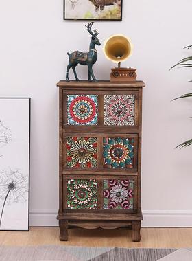 美复古实木斗柜卧室阳台柜DFK层彩绘多置物客式厅储物柜抽屉式收
