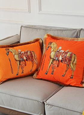 欧美轻奢式爱马橙色抱枕客华厅沙发套腰垫橘黄样板t5614794靠间长