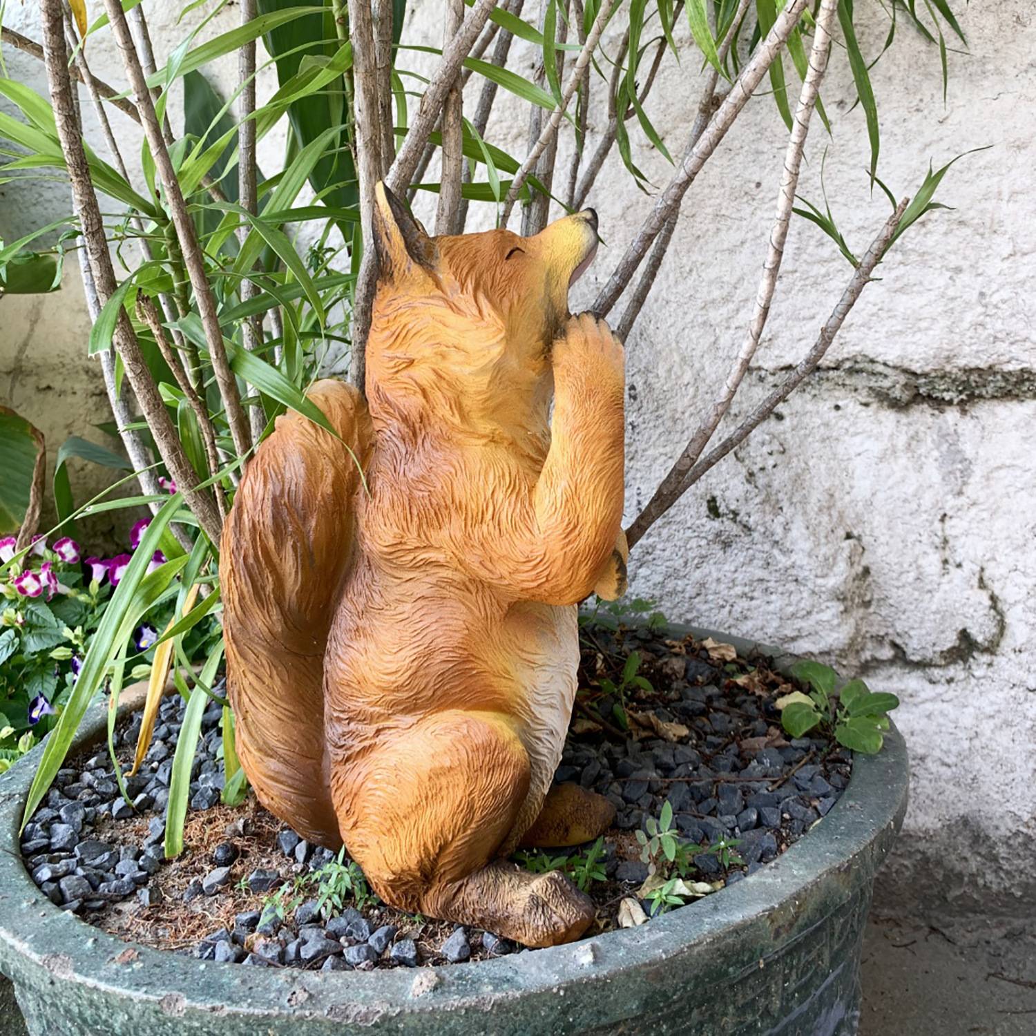 可爱仿真打哈欠狐狸装饰摆件创意户外花园庭院造景树脂工艺品摆件