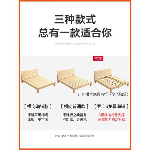 #实木床1.5米现代简约松人木双LS-088床单家用1.8米出房经济型人1