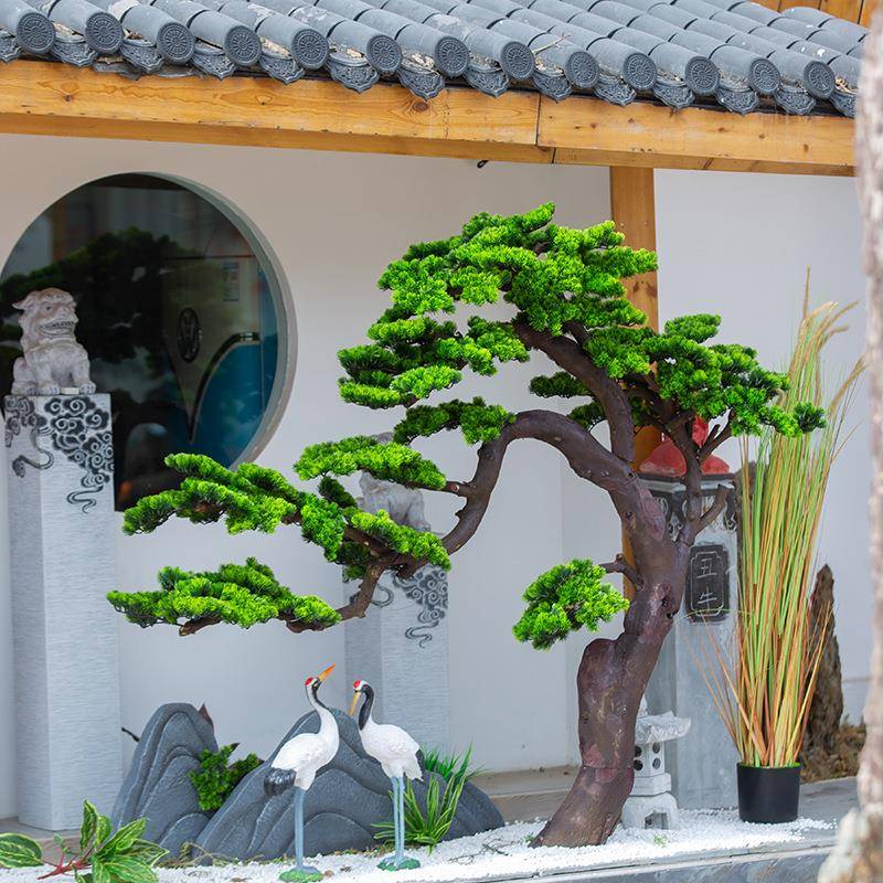 迎外松仿真树大型假树新中式造景室内松树酒店橱装饰摆件客迎客松