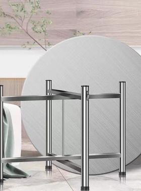 锈PBV不钢餐圆桌家用吃饭桌桌子大排档酒饭席店用连体分体加厚折