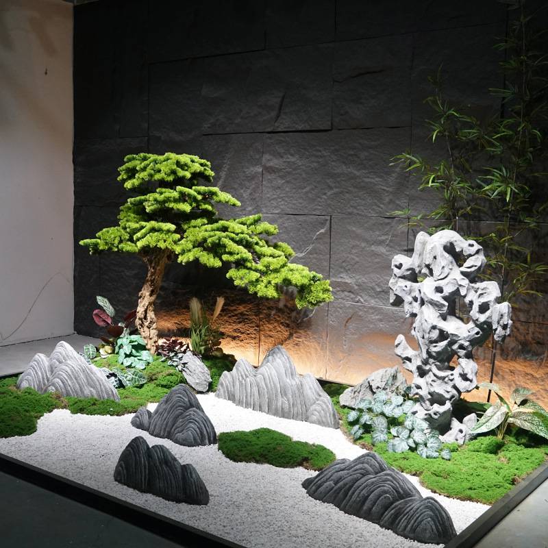 仿真迎客松新中式松树假树绿植天井落地摆件装饰造景室内楼梯景观