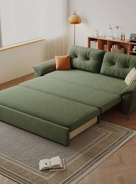 复古绿色灯芯绒沙发床616灯芯折叠一两用家用小功户型体客厅多能2