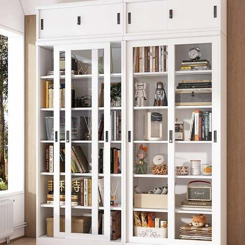 书房落轻985奢移门柜书柜厅玻璃门展示铁艺儿童书架地收客纳柜