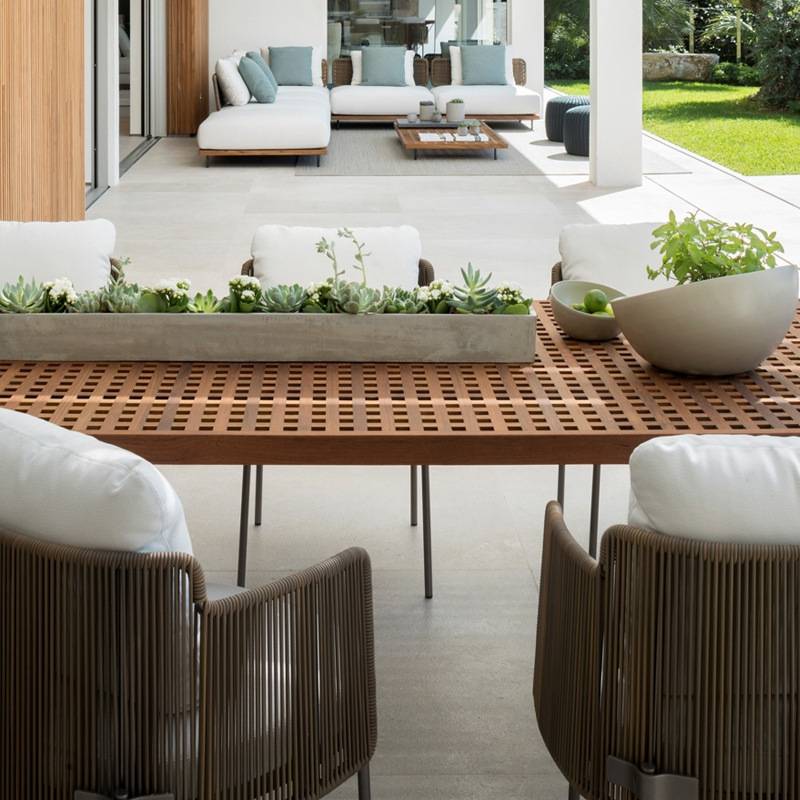 户外藤编桌椅组合高端庭院家具花园沙发藤椅阳台柚木长桌餐椅商用