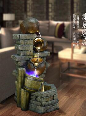 欧式厅流水喷饰泉办XHO公室招风水轮落地摆件客庭院家居品财盆景