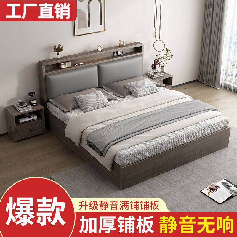 实木床1.8x2米双人床卧室出租房家用1.5米小户型民宿1.2米单人床