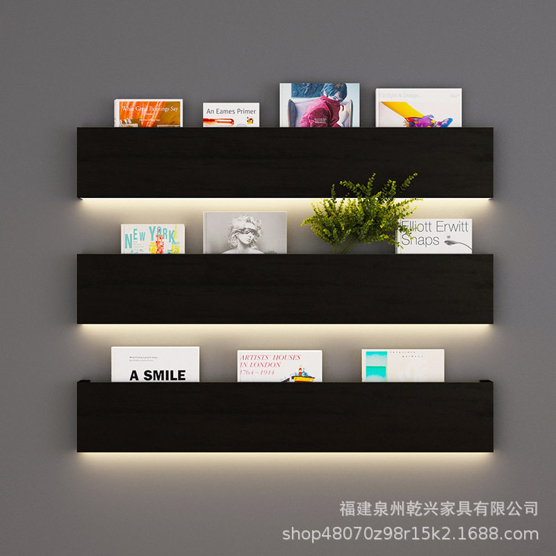 铁艺装饰架客厅层板收纳展示架创意发光墙上置物架杂志架壁挂墙面