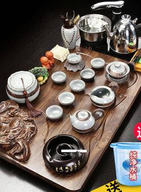 高档用自全电磁炉烧水壶一体茶盘动茶具QJS套装客厅泡茶台整家套