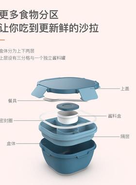 Q8474F多功大容量E沙拉碗微密能波炉饭盒泡面碗双层分格便当午餐