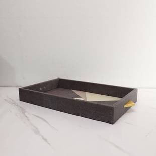 中式木质皮革双拼公019托盘板房办室茶水间客居厅家软装饰品样摆