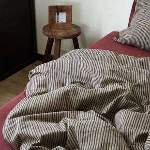 日式条纹全棉色提花四民件套纯棉织A类母婴级单被套zh宿酒店床品