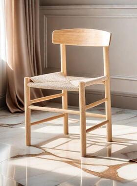 餐椅家古小户型餐厅靠86551背椅日式实休闲复古绳编椅子用餐桌椅