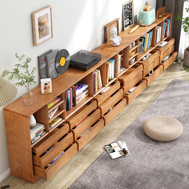 IL家具实木书柜樱桃木矮柜落地组合书架边柜储物柜餐边