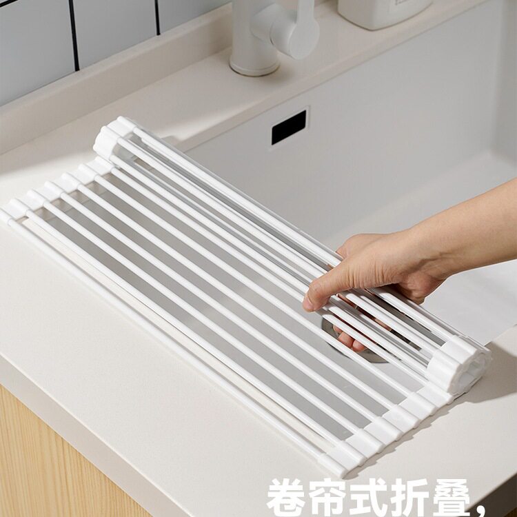 厨房水槽沥水架水池碗碟收纳架卷帘可折叠碗盘架沥水篮厨房置物架