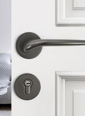锁内卧室房门锁现代家用锁门具B8-88磁吸静音门把手分体黑灰色木