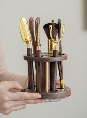 创意胡桃木茶纳道六君子便利收圆形盒多ljz-001位茶具台配件高档