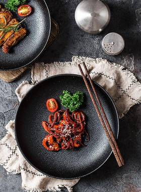 黑色创意陶瓷磨砂西餐意盘个深性菜盘水NQO果沙拉盘家用面盘盘定