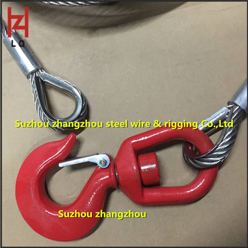 张周厂家跨境电商镀锌钢丝绳索具 压制旋转安全钩钢丝绳索具