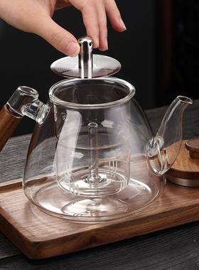 玻生璃蒸煮21681茶壶烧水壶胡桃木提梁电陶炉煮茶器养壶家壶用套